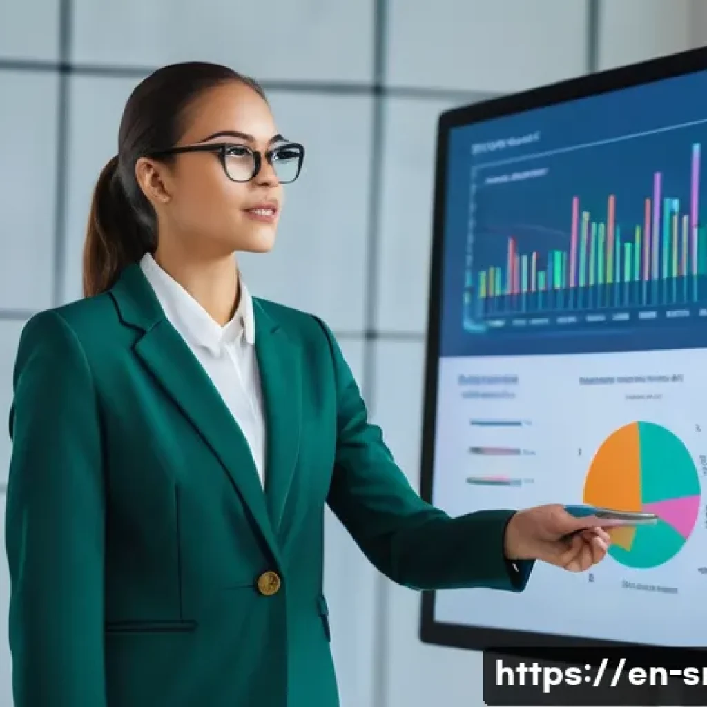 인터넷정보검색 자격증 취득 후 대기업 연봉 협상 팁 - A professional business setting showing a confident young woman presenting market research data on a...