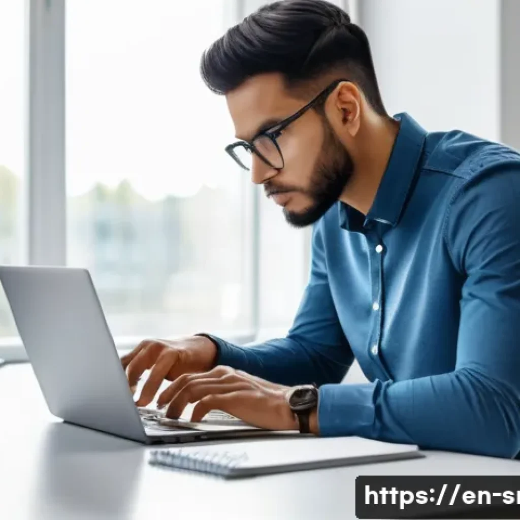 인터넷정보검색 실기 시험에서 실수를 줄이는 꿀팁 - A focused young professional sitting at a modern desk in a bright home office, intently typing conci...