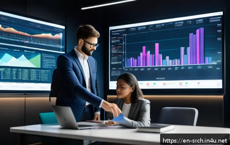 인터넷정보검색 자격증 취득 후 시장 조사 경력 전환 - A modern office scene showing a diverse group of young professionals collaborating around a large di...