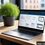 인터넷정보검색 실무와 관련된 자동화 검색 도구 사례 - A modern, cozy home office setup featuring a sleek laptop displaying advanced search engine results ...