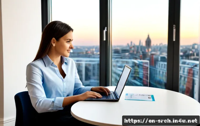 Home 17 인터넷정보검색 자격증 취득 후 해외 취업 성공 후기 - Photorealistic success story scene of a confident young professional in a bright London coworking of...